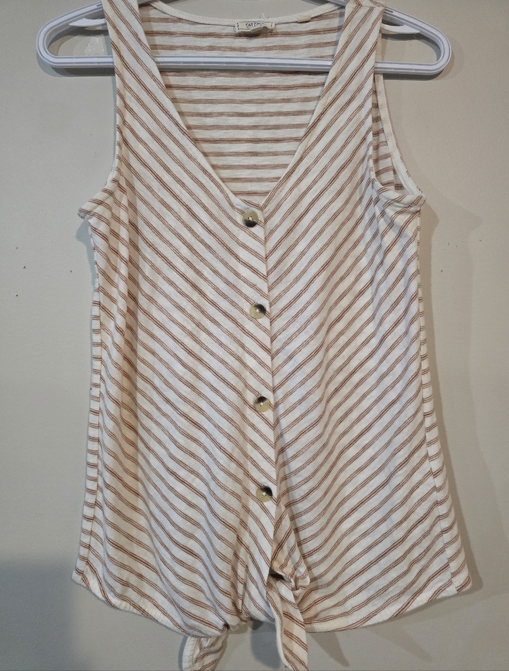 Fat Face White and Brownish Orange Striped Button-Front Tie Tank Size 2